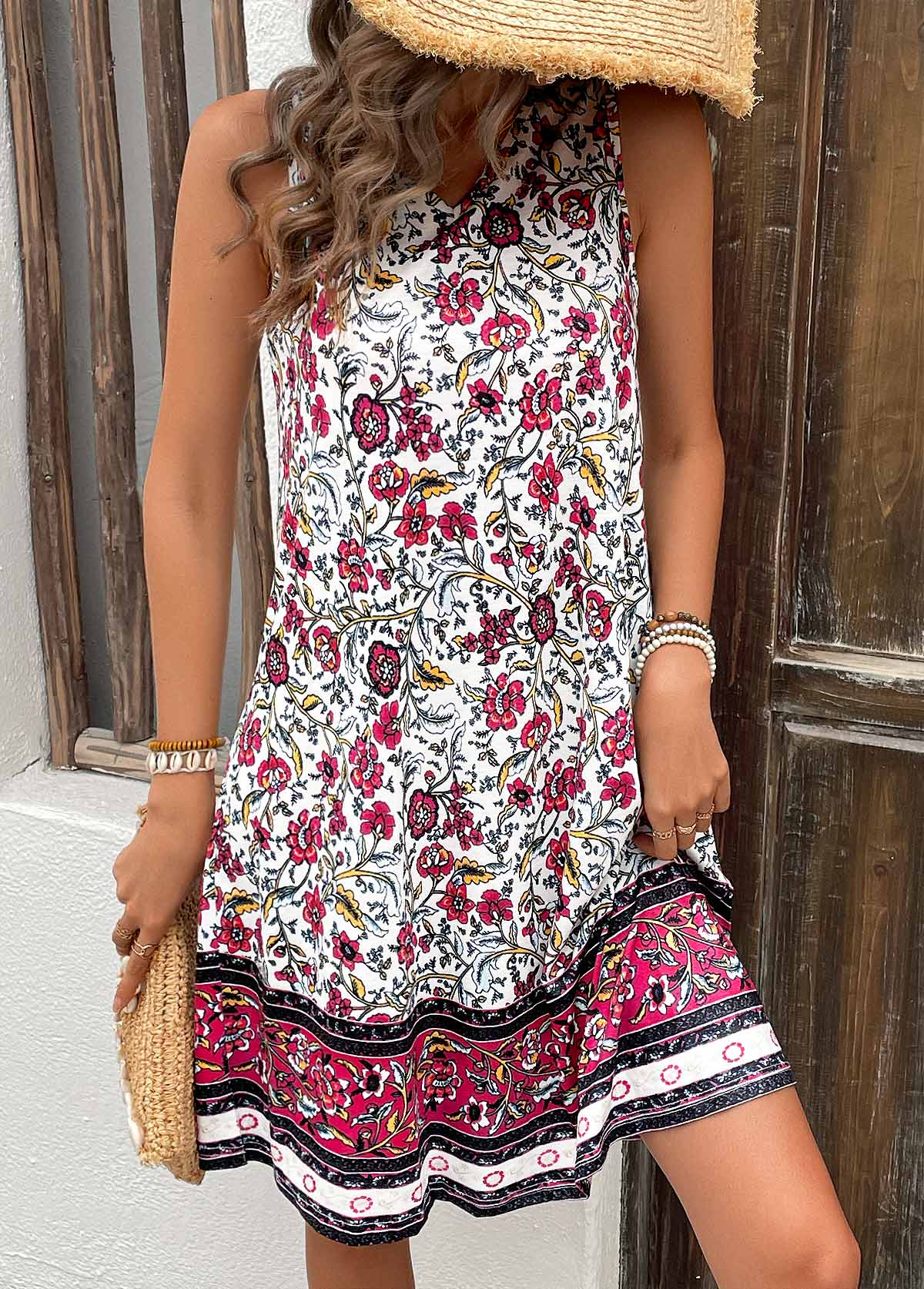 Femmes Floral Comme Image Col V Confortable Robe Mi-Longue Décontracté