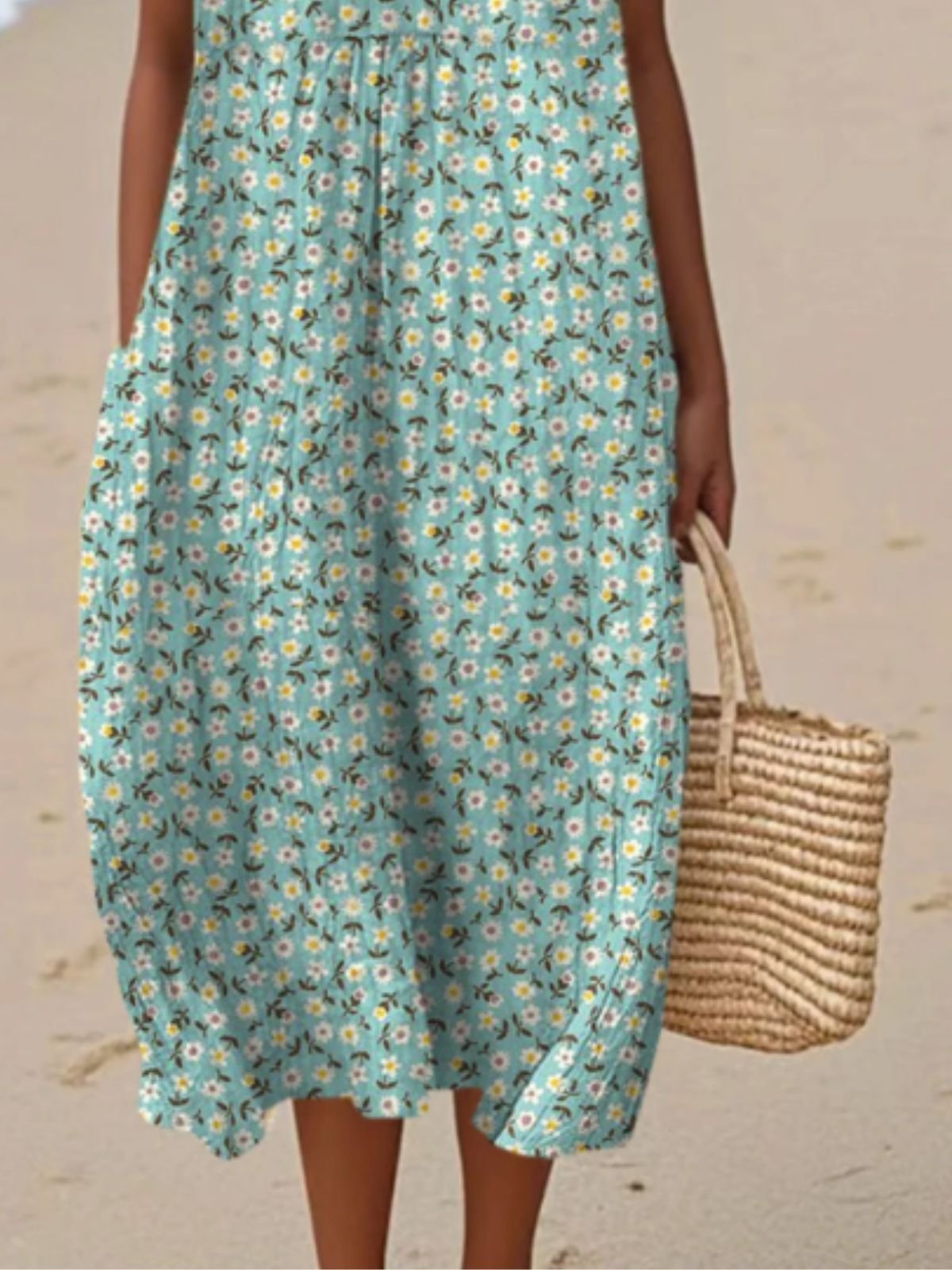 Femmes Floral Vert Col Rond Confortable Robe Maxi Décontracté