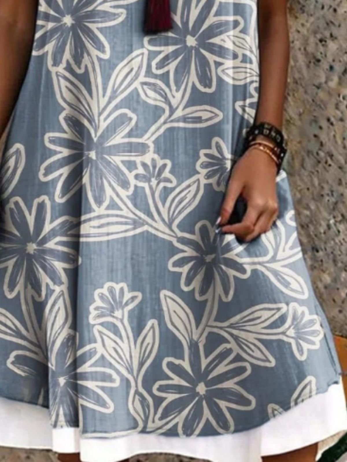 Femmes Floral Bleu Violacé Col Rond Confortable Robe Mi-Longue Décontracté
