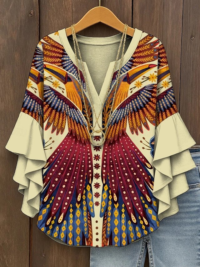 Blouses Décontracté Imprimé d'Animal image Été Col V Micro-élasticité Quotidien Coupe Régulière Demi Manche Régulier pour Femmes