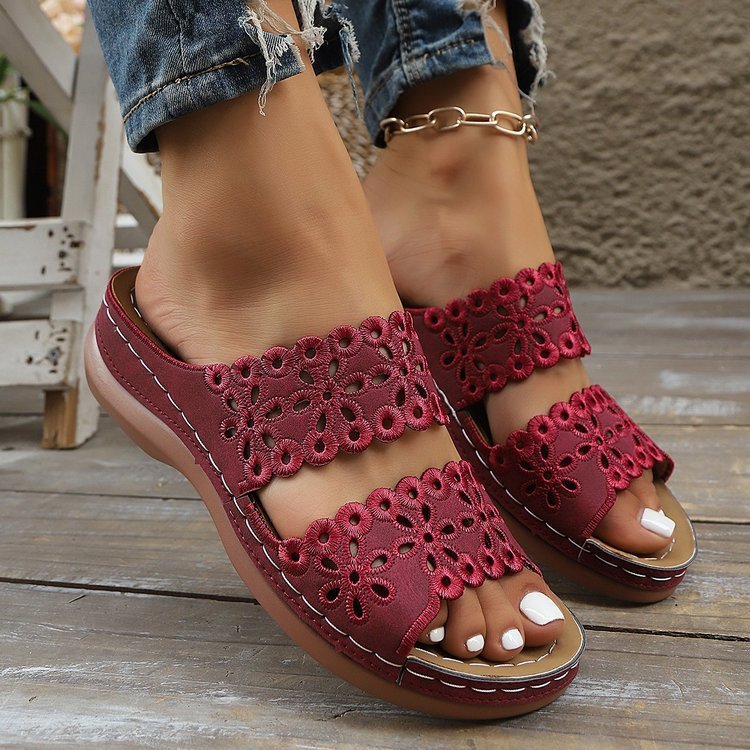 Sandales Femme Décontracté Plain Été Cuir Cuir à Talon Plat Toit ouvert Sandales Antidérapantes polypropylène