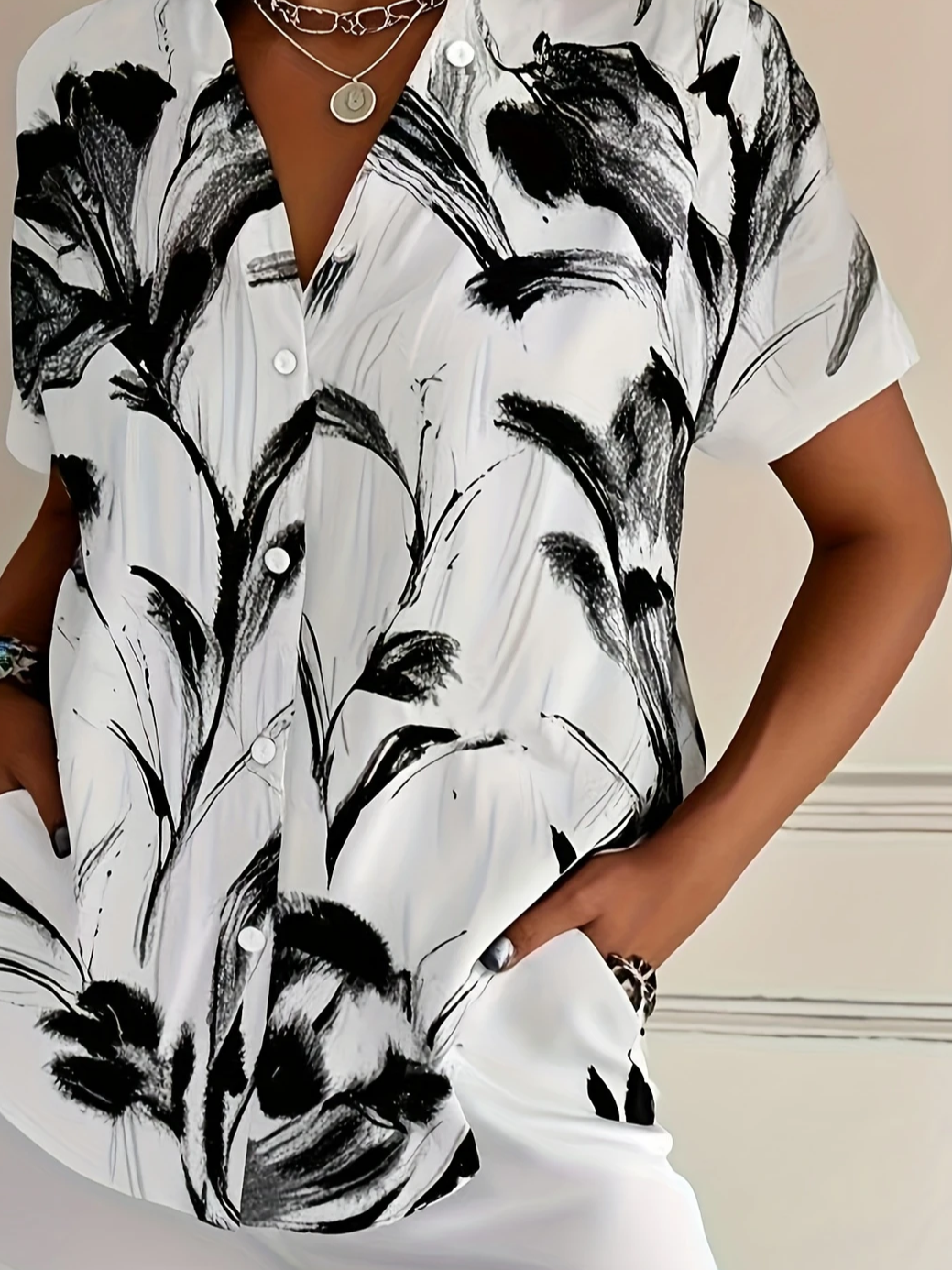 Chemises Femmes Décontracté Floral Été Imprimé Micro-élasticité Quotidien Ample Droit Col de Chemise
