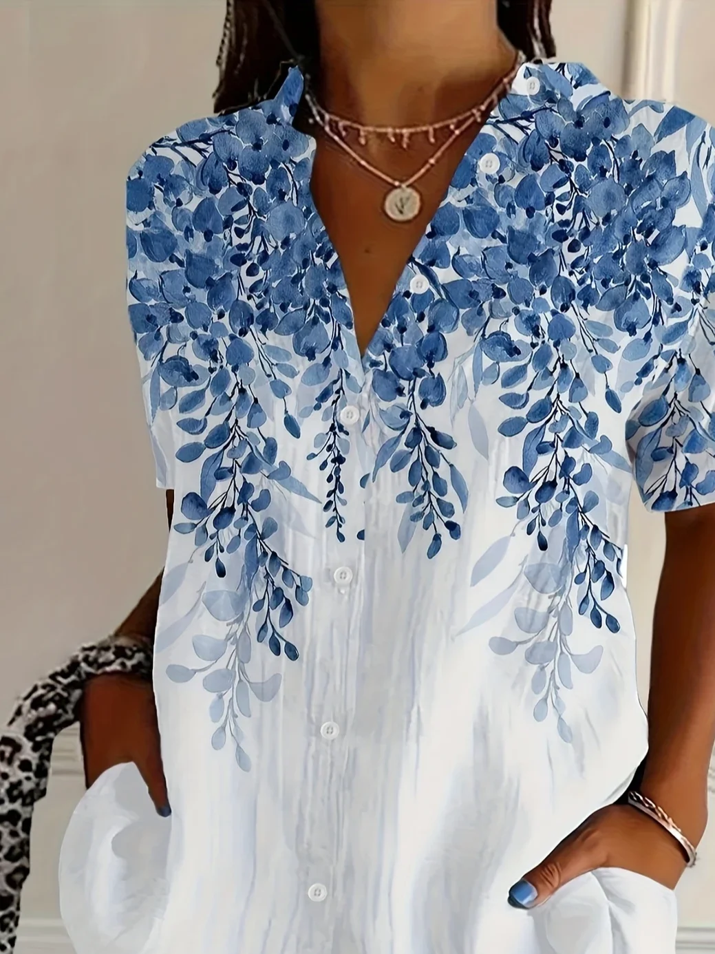Chemises Décontracté Floral Été Polyester Imprimé Quotidien Ample Manches Courtes Droit pour Femmes