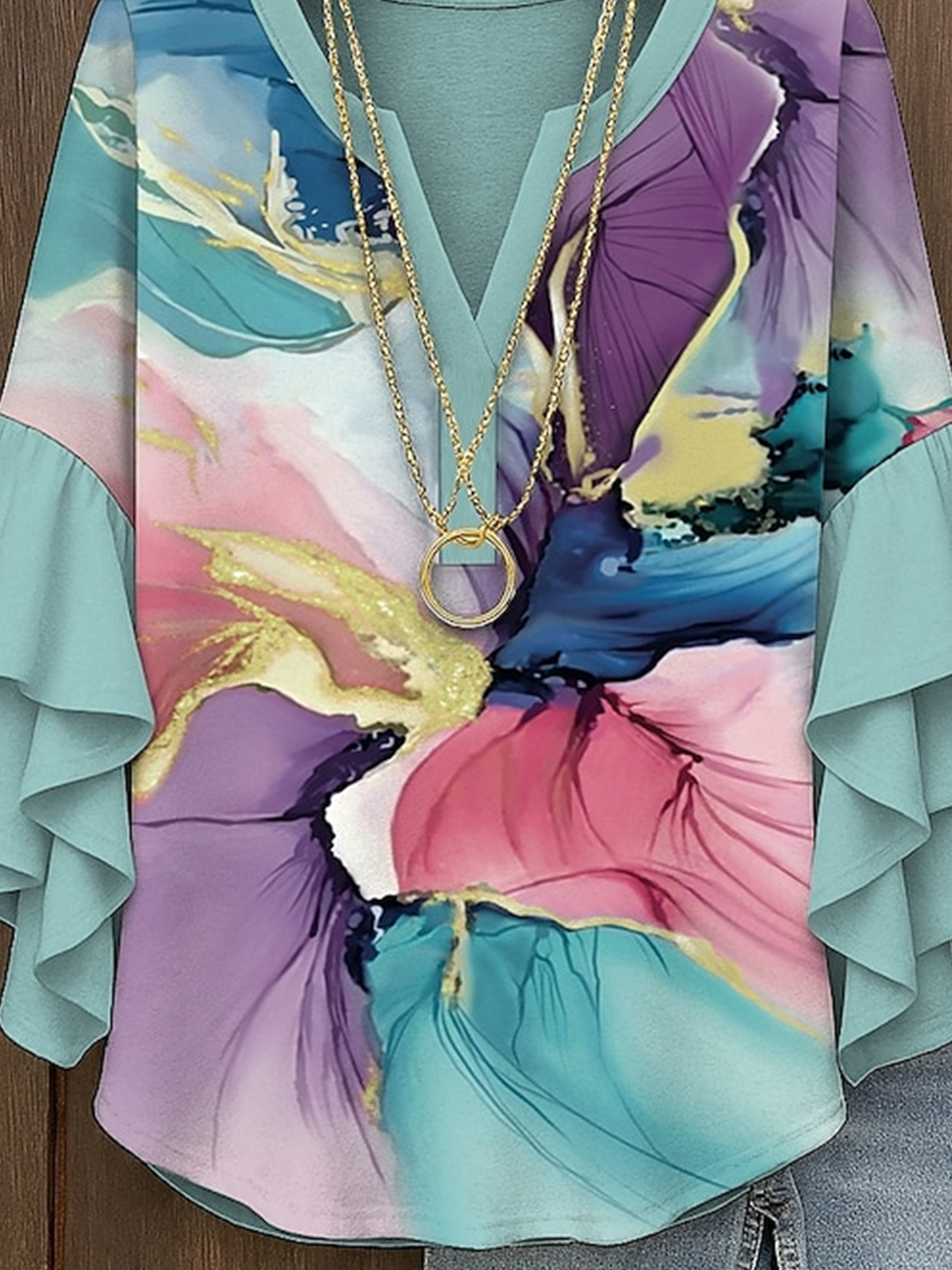 Blouses Fête Floral Été Col V Faire la navette Demi Manche Régulier Trapèze Régulier pour Femmes