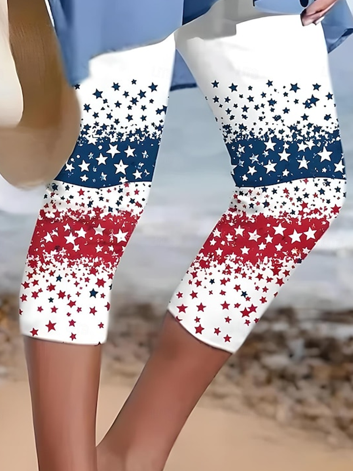 Pantalons De Yoga Femmes Rétro Été Motif d'Étoile Naturel Aucune élasticité Coupe Régulière Taille Élastique Corsaire Pantalon coupe slim