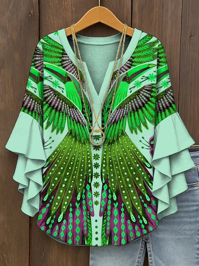 Blouses Décontracté Imprimé d'Animal image Été Col V Micro-élasticité Quotidien Coupe Régulière Demi Manche Régulier pour Femmes