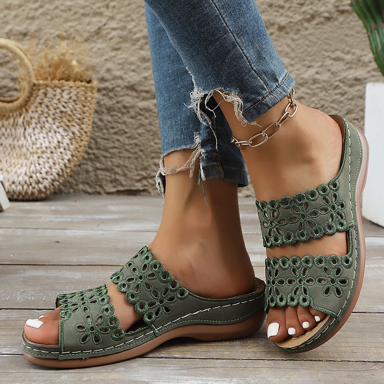 Sandales Femme Décontracté Plain Été Cuir Cuir à Talon Plat Toit ouvert Sandales Antidérapantes polypropylène