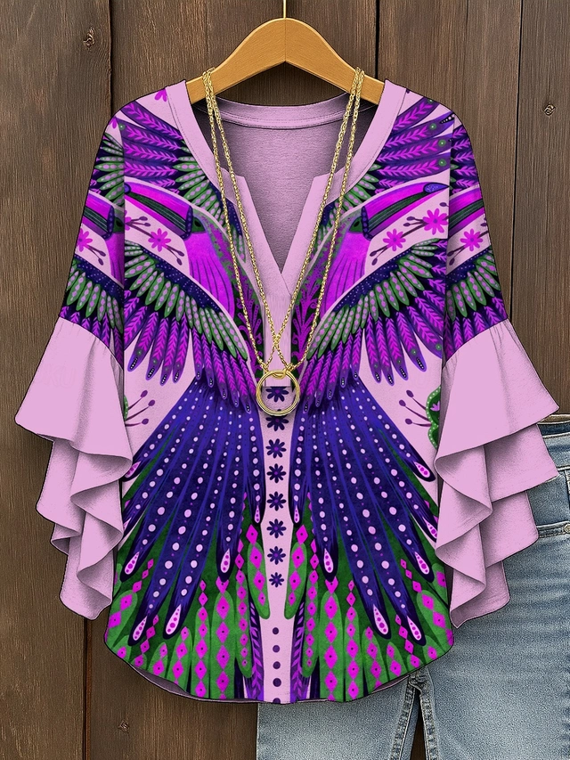 Blouses Décontracté Imprimé d'Animal image Été Col V Micro-élasticité Quotidien Coupe Régulière Demi Manche Régulier pour Femmes