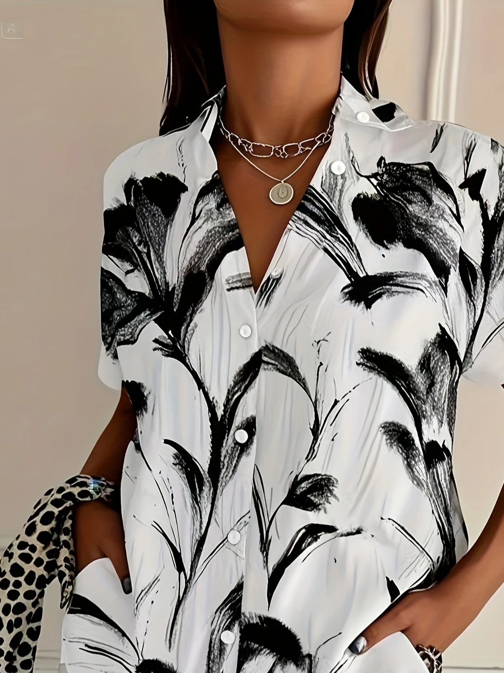Chemises Femmes Décontracté Floral Été Imprimé Micro-élasticité Quotidien Ample Droit Col de Chemise