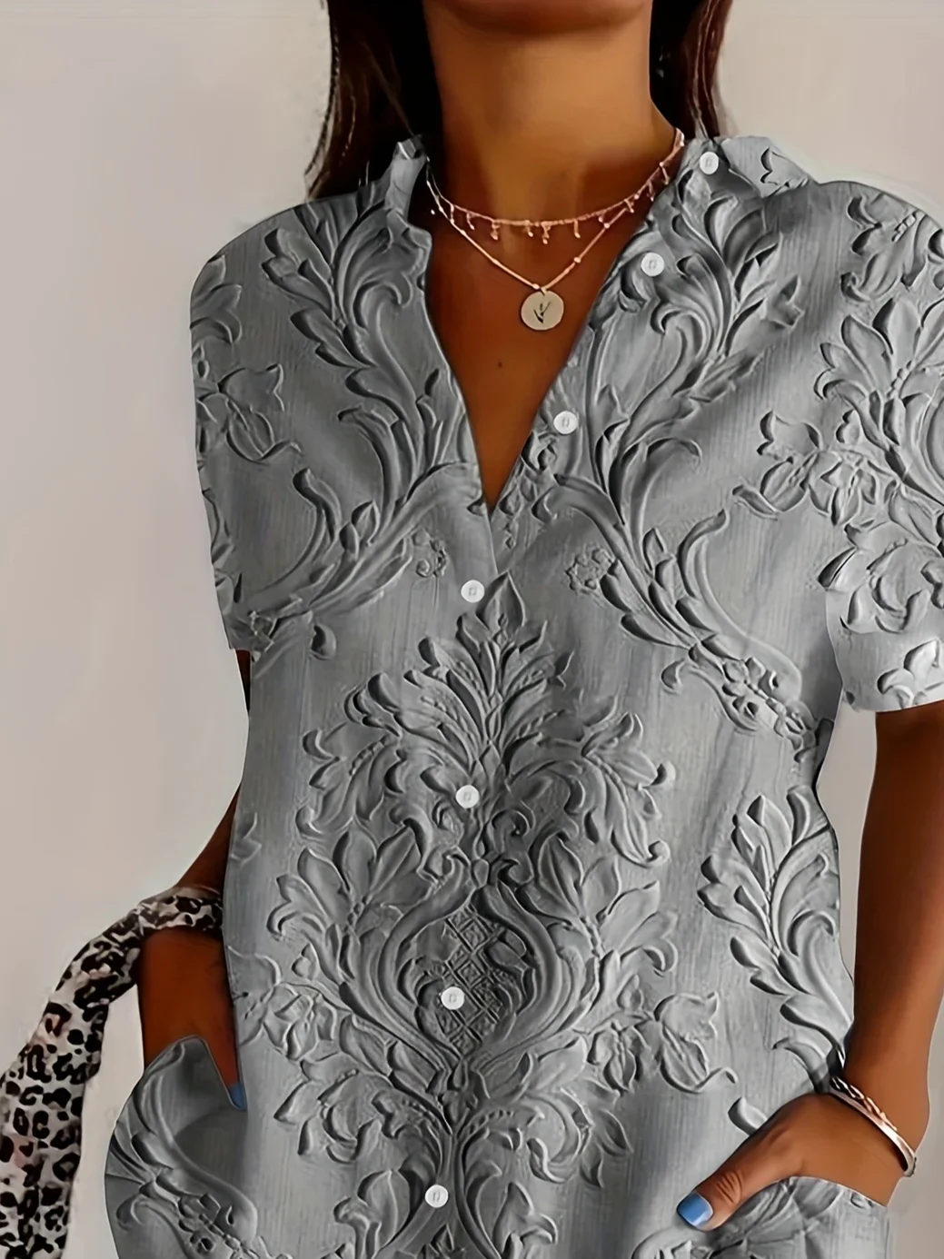 Chemises Décontracté Floral Été Polyester Micro-élasticité Ample Droit Régulier Col de Chemise pour Femmes