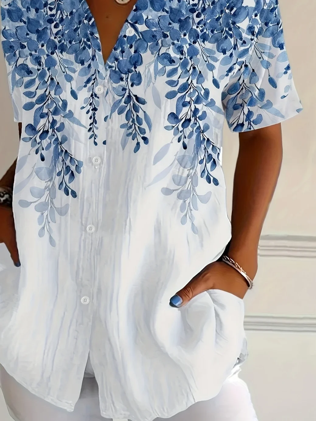 Chemises Décontracté Floral Été Polyester Imprimé Quotidien Ample Manches Courtes Droit pour Femmes