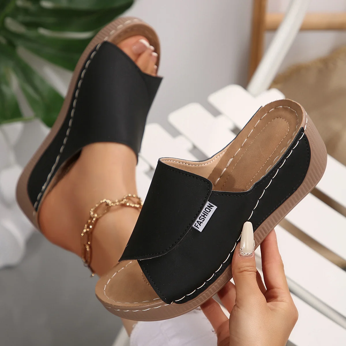 Sandales Femme Décontracté Plain Été Zip Quotidien Cuir Cuir Talon Bas Toit ouvert