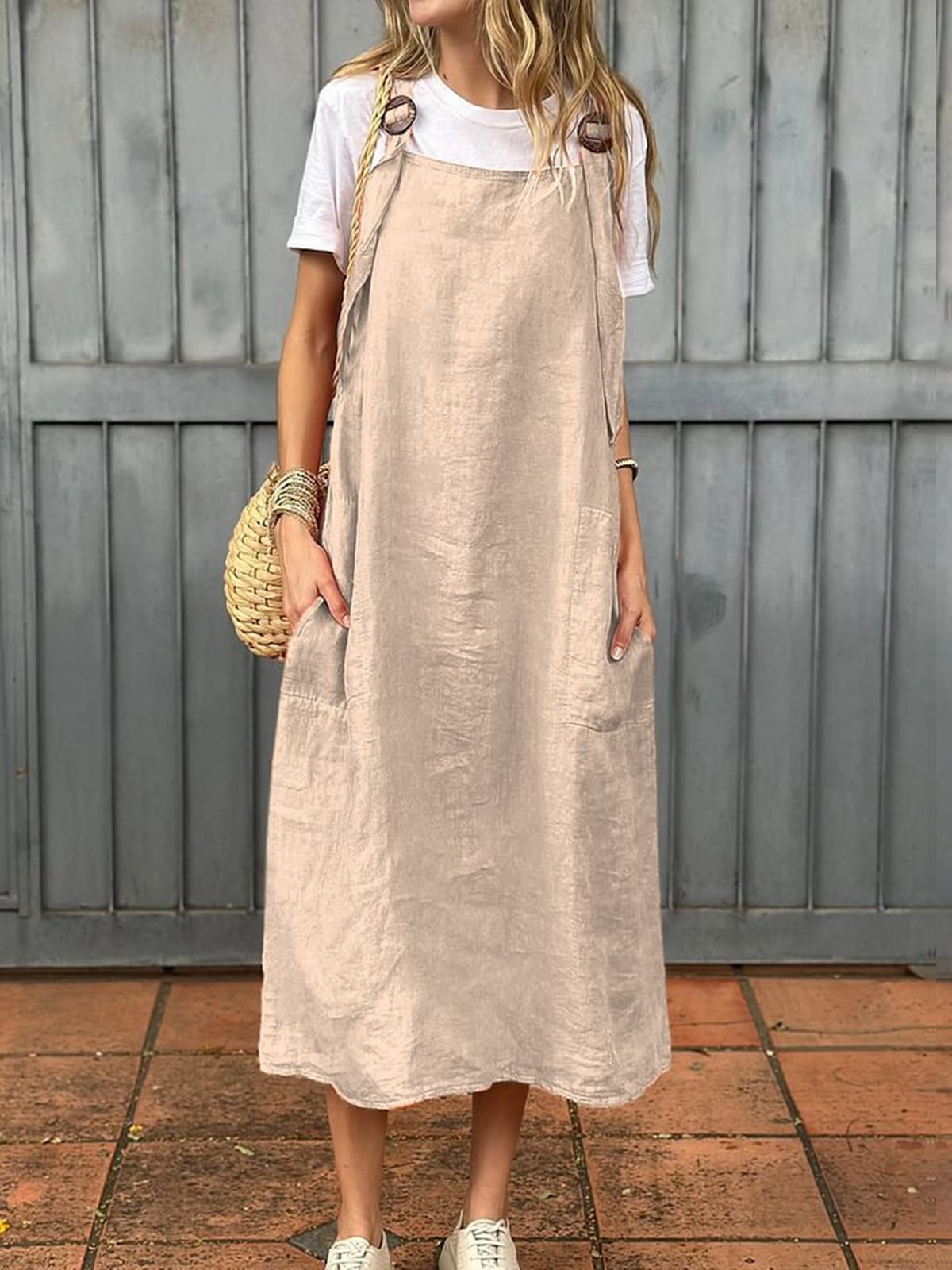 Femmes Plain Corail à Bretelles Confortable Robe Maxi Décontracté
