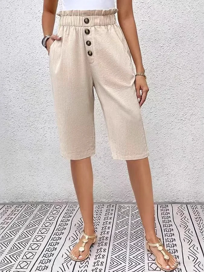 Pantalons Femmes Semi-formel Plain Été Naturel Journée Pantalons à Jambe Large Droit Régulier Cinquième pantalon