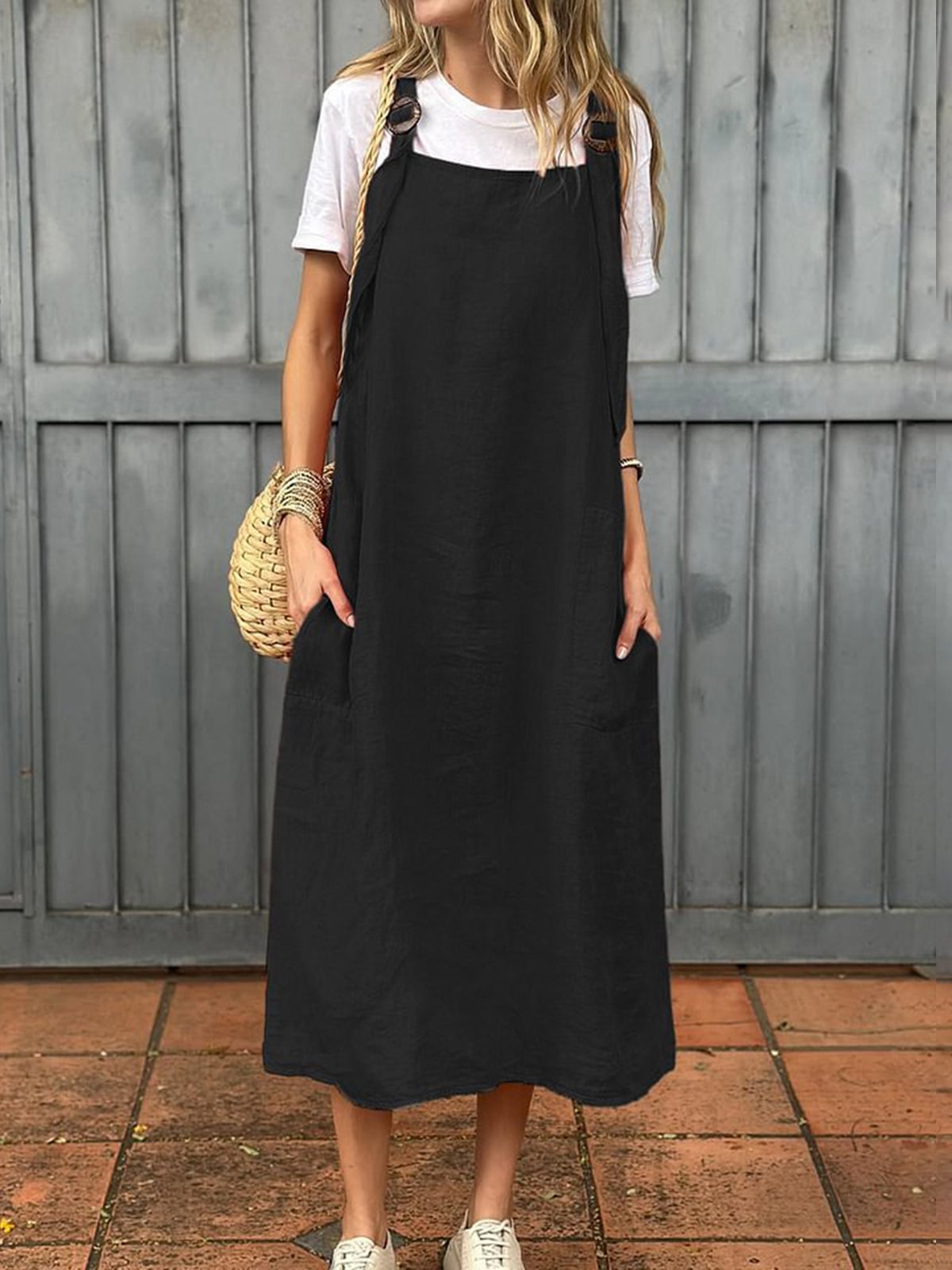 Femmes Plain Corail à Bretelles Confortable Robe Maxi Décontracté