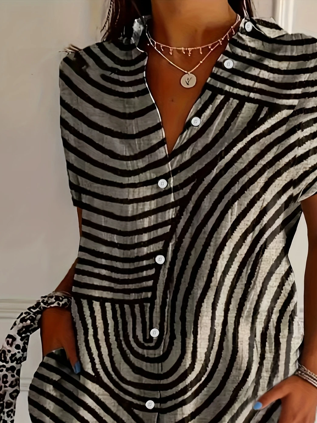 Chemises Décontracté Été Abstrait Rayé Polyester Quotidien Ample Manches Courtes Régulier Col de Chemise pour Femmes