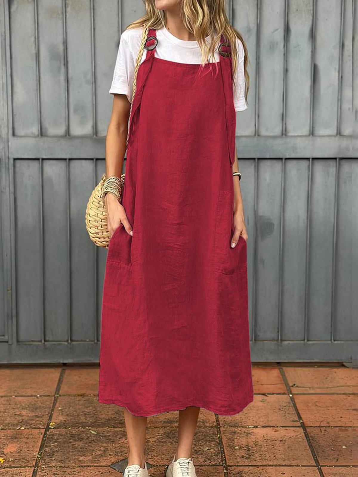 Femmes Plain Corail à Bretelles Confortable Robe Maxi Décontracté