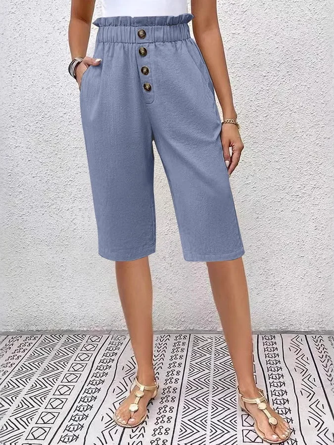 Pantalons Femmes Semi-formel Plain Été Naturel Journée Pantalons à Jambe Large Droit Régulier Cinquième pantalon