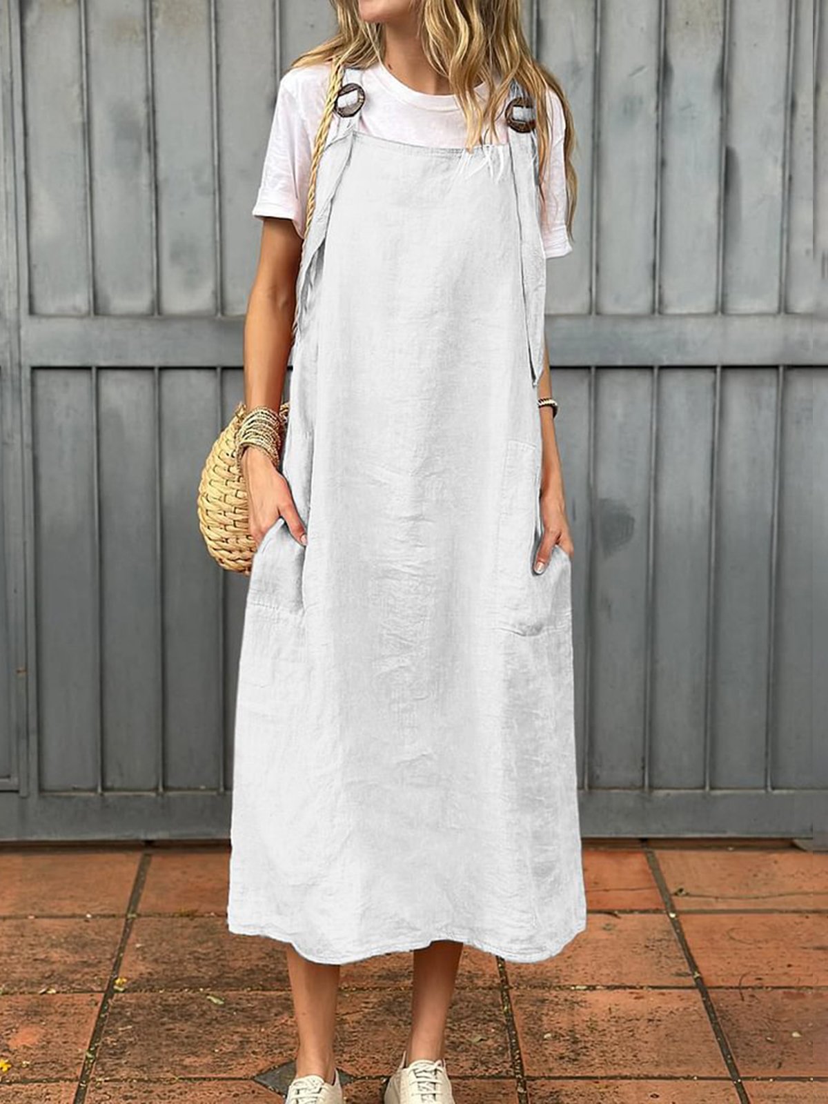 Femmes Plain Corail à Bretelles Confortable Robe Maxi Décontracté