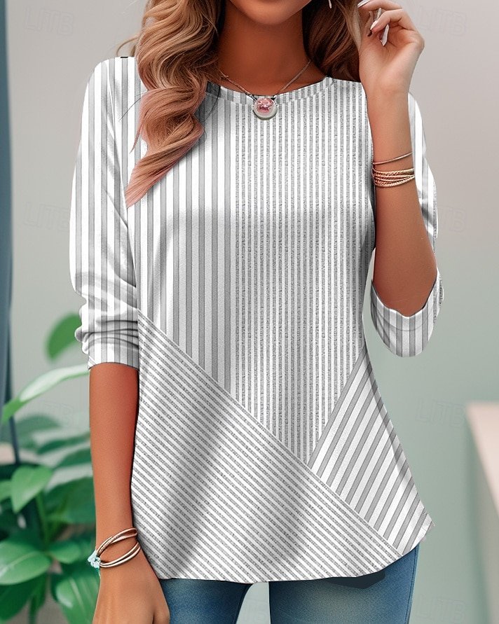 T-shirts Rayé Décontracté Printemps / Automne Ample Jersey Manches Longues Col Rond Régulier Régulier pour Femmes
