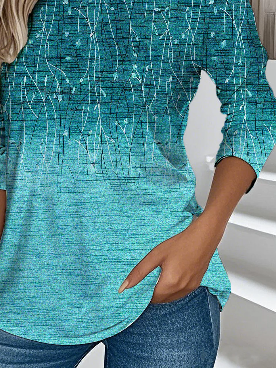 T-shirts Femmes Décontracté Printemps / Automne Motif dégradé Aucune élasticité Quotidien Jersey Manches Longues Régulier Non