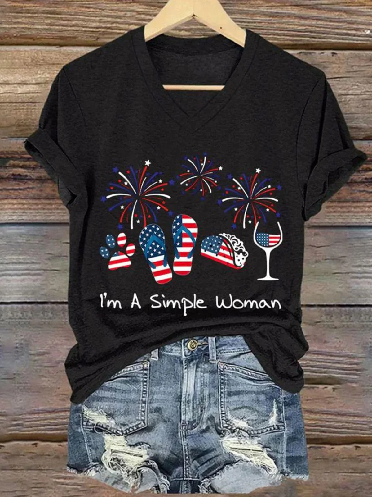 T-shirts Femmes Décontracté Été Le jour de l'indépendance (Drapeau) Polyester Quotidien Manches Courtes Régulier Trapèze Régulier