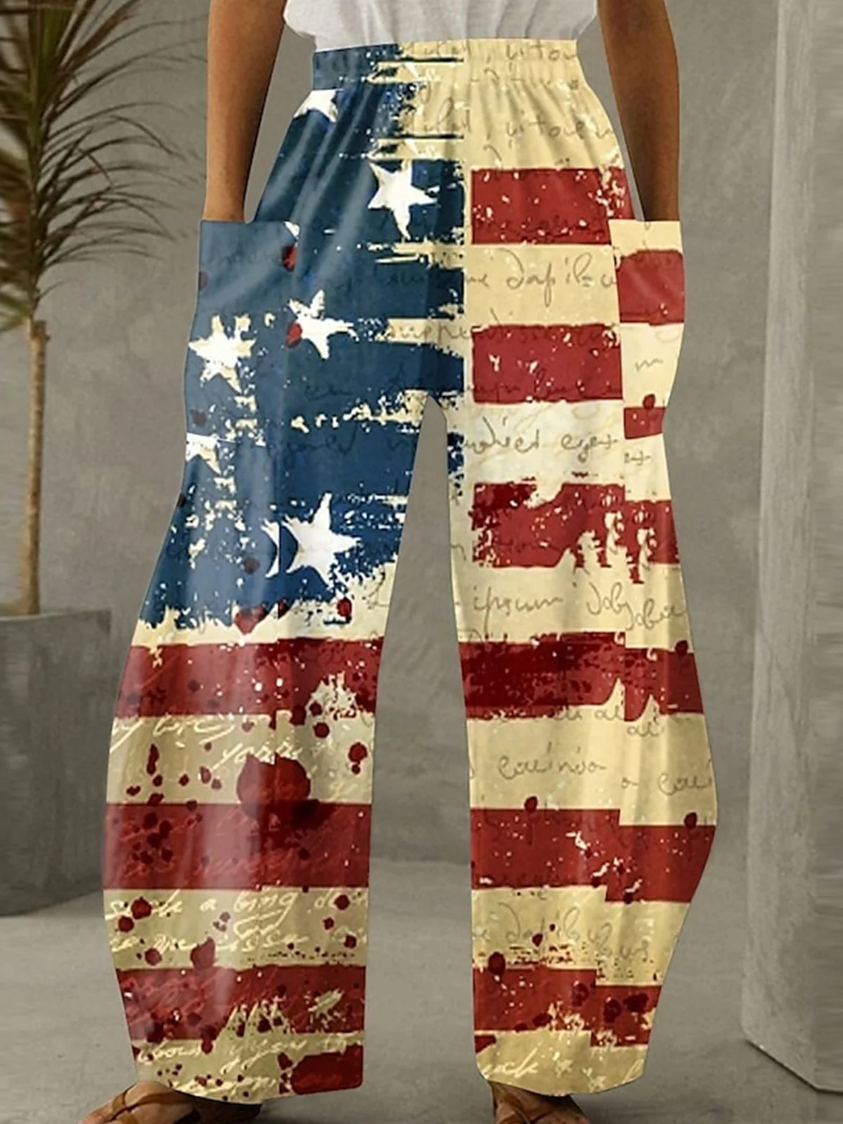 Pantalons Femmes Décontracté Printemps / Automne Drapeau des États-Unis Naturel Micro-élasticité Quotidien Coupe Régulière Pantalon droit Long