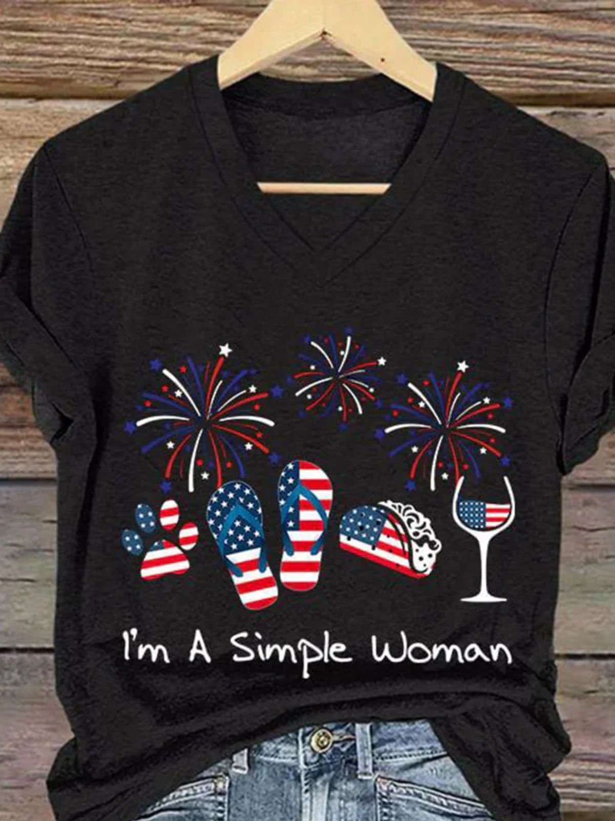 T-shirts Femmes Décontracté Été Le jour de l'indépendance (Drapeau) Polyester Quotidien Manches Courtes Régulier Trapèze Régulier
