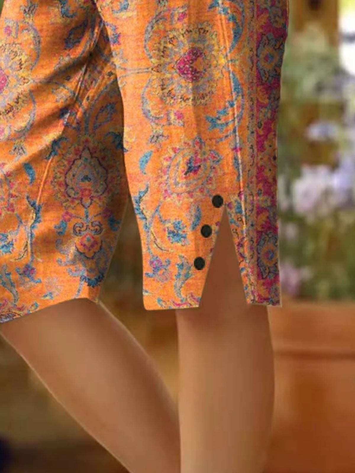 Pantalons Décontracté Floral Été en Lin Naturel Micro-élasticité Coupe Régulière Régulier Cinquième pantalon pour Femmes
