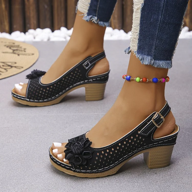 Sandales Décontracté Plain Été Quotidien Cuir Talon de Bloc Toit ouvert Sandales Antidérapantes Boucle Réglable pour Femmes