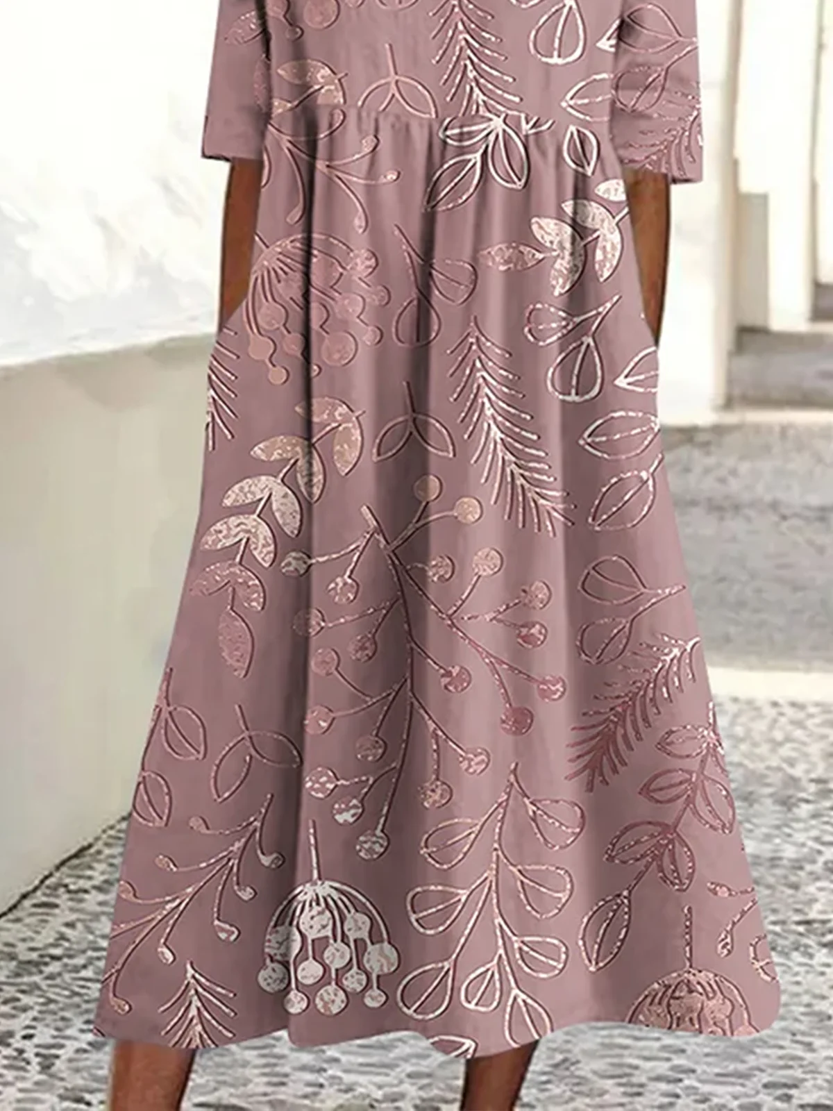 Femmes Floral Comme Image Col Rond Confortable Robe Maxi Décontracté