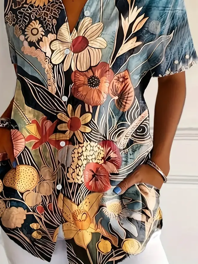 Chemises Décontracté Floral Été Polyester Imprimé Micro-élasticité Quotidien Manches Courtes Régulier pour Femmes