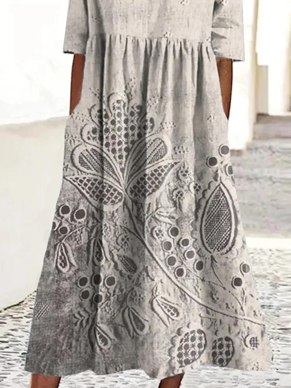Femmes Floral Comme Image Col Rond Confortable Robe Maxi Décontracté