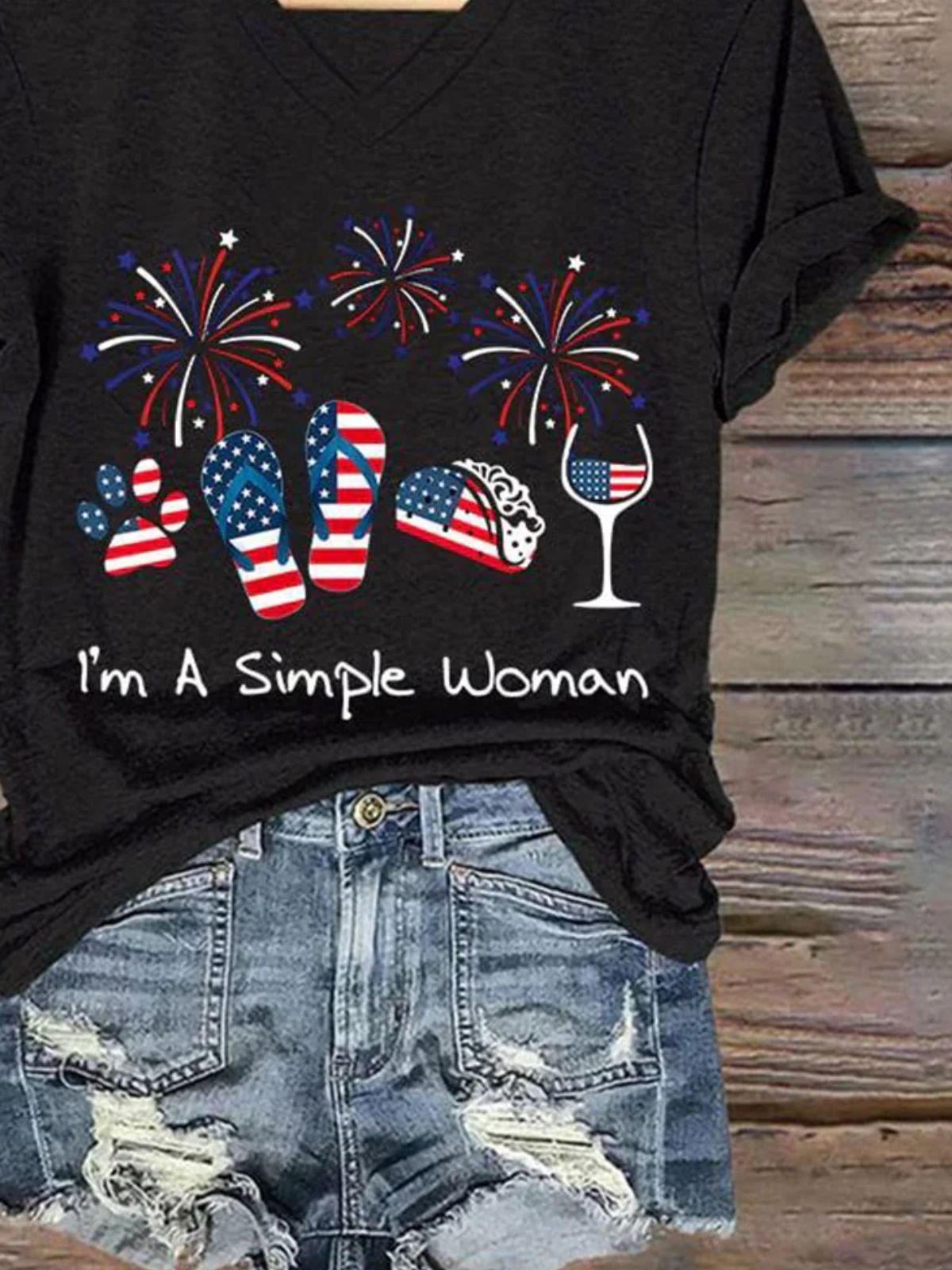 T-shirts Femmes Décontracté Été Le jour de l'indépendance (Drapeau) Polyester Quotidien Manches Courtes Régulier Trapèze Régulier