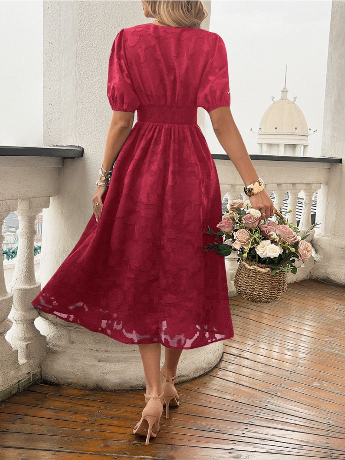 Femmes Floral Bleu Marine Col V Confortable Robe Maxi Sexy