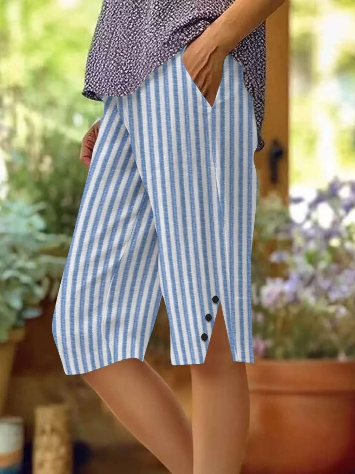 Pantalons Géométrique Décontracté Été Coton Naturel Coupe Régulière Plage Shorts Trapèze Régulier pour Femmes