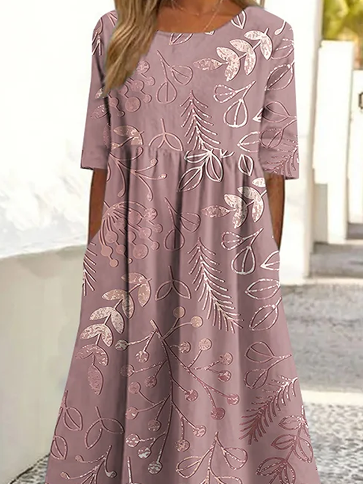 Femmes Floral Comme Image Col Rond Confortable Robe Maxi Décontracté