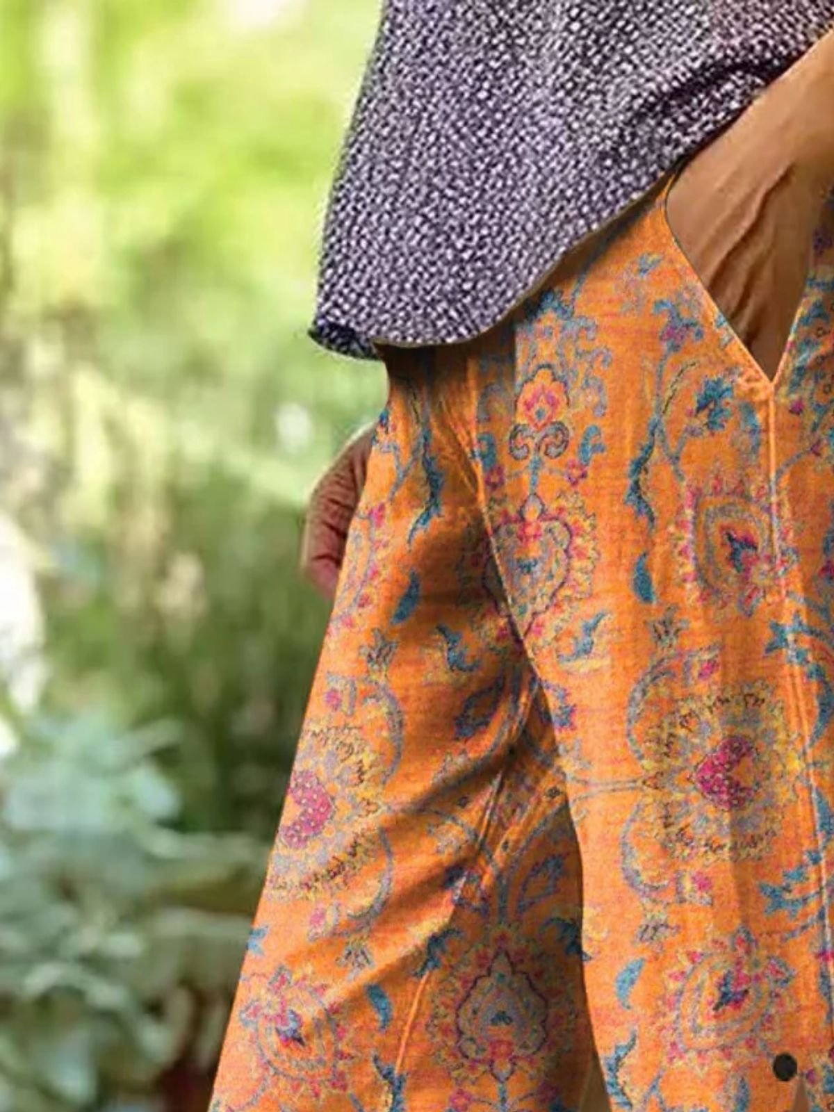 Pantalons Décontracté Floral Été en Lin Naturel Micro-élasticité Coupe Régulière Régulier Cinquième pantalon pour Femmes
