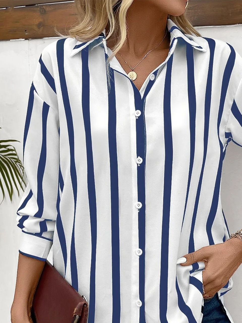 Chemises Rayé Rétro Printemps / Automne Polyester Quotidien Manches Longues Régulier Col de Chemise T.-N.-L. pour Femmes