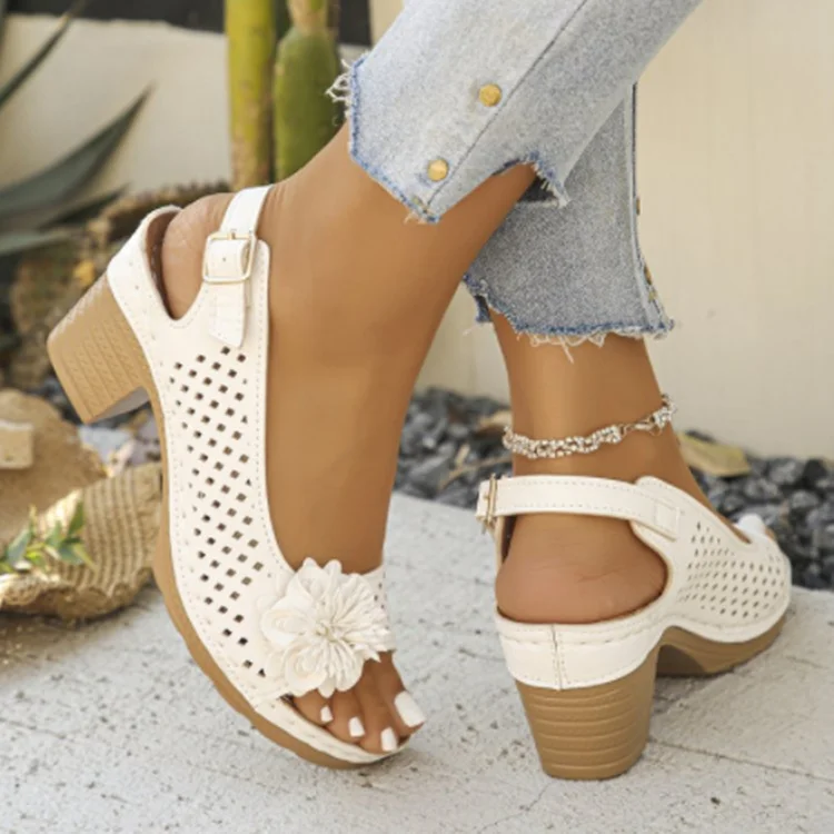 Sandales Décontracté Plain Été Quotidien Cuir Talon de Bloc Toit ouvert Sandales Antidérapantes Boucle Réglable pour Femmes