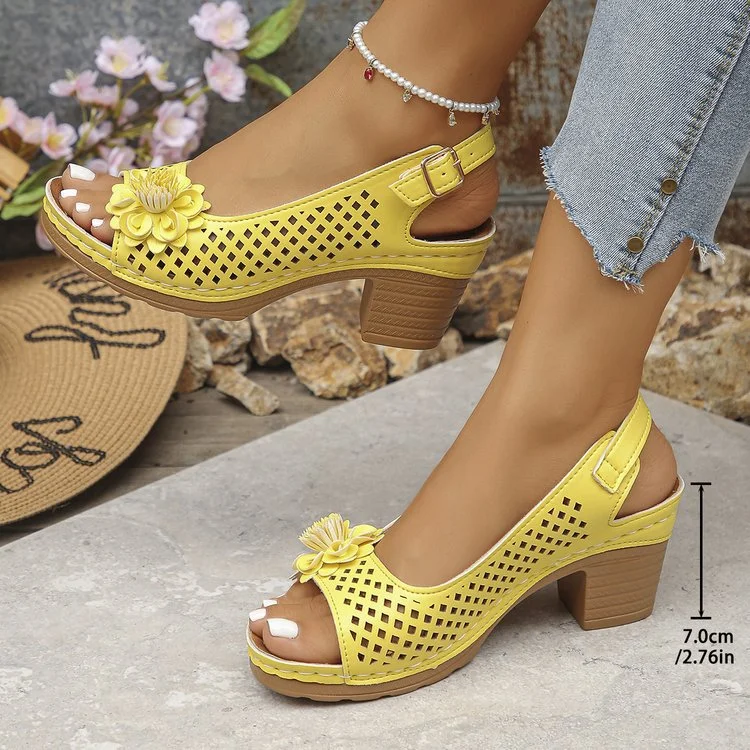 Sandales Décontracté Plain Été Quotidien Cuir Talon de Bloc Toit ouvert Sandales Antidérapantes Boucle Réglable pour Femmes