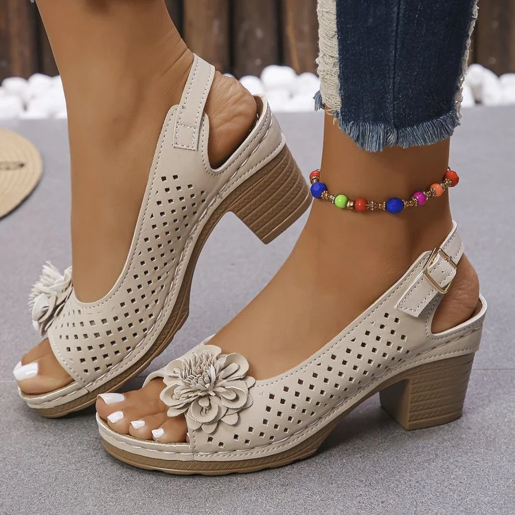 Sandales Décontracté Plain Été Quotidien Cuir Talon de Bloc Toit ouvert Sandales Antidérapantes Boucle Réglable pour Femmes
