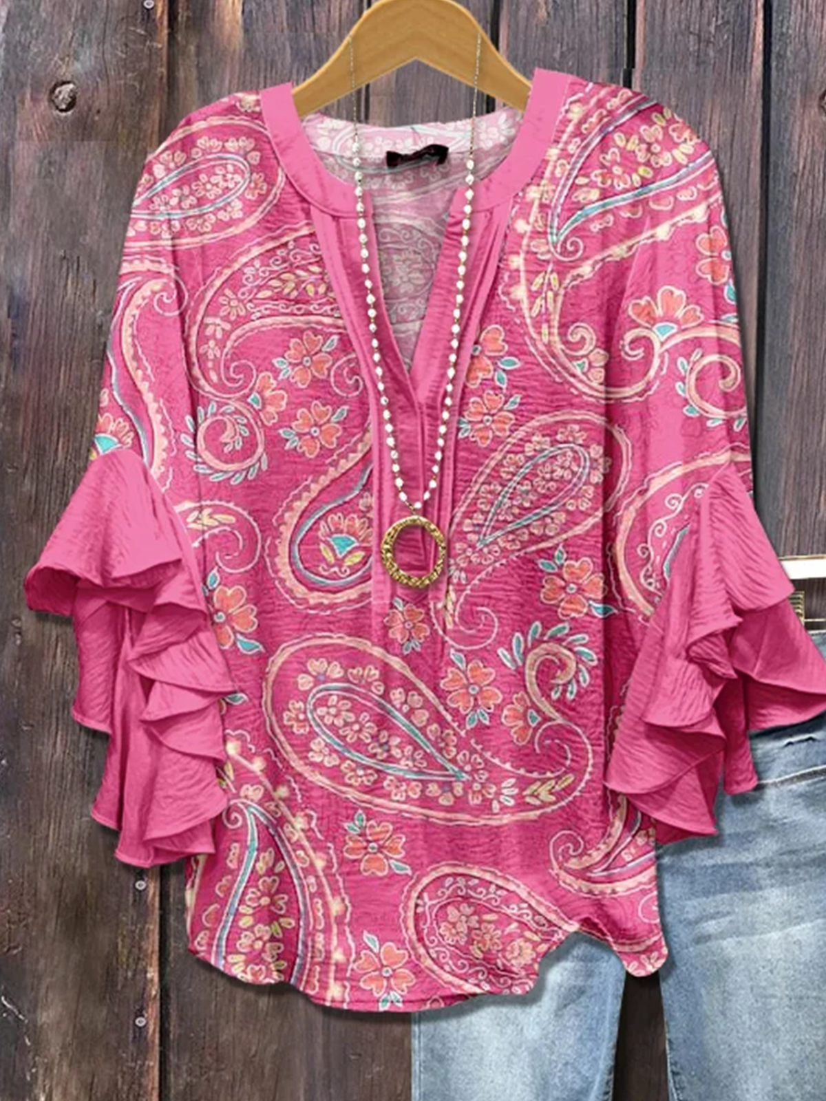 Blouses Fête Ethnique Géométrie Été Coton Col V Micro-élasticité Coupe Régulière Régulier Trapèze pour Femmes