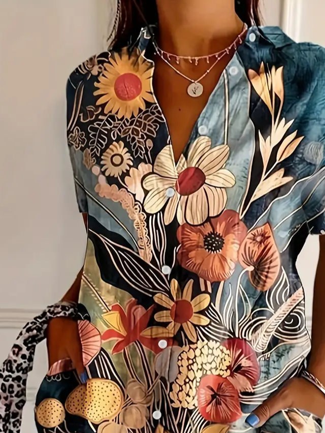 Chemises Décontracté Floral Été Polyester Imprimé Micro-élasticité Quotidien Manches Courtes Régulier pour Femmes
