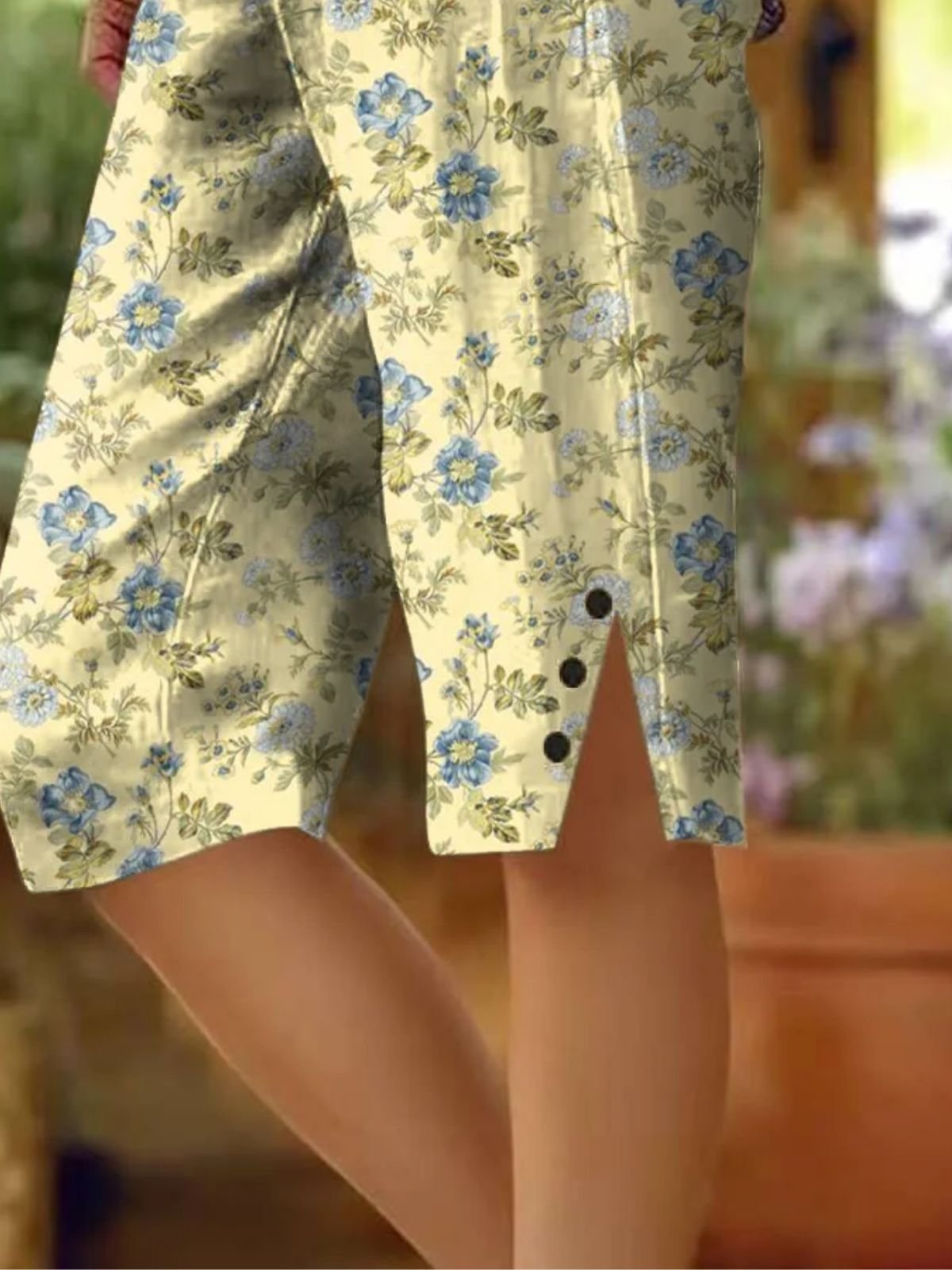 Pantalons Décontracté Floral Été Naturel Micro-élasticité Quotidien Trapèze Régulier Cinquième pantalon pour Femmes