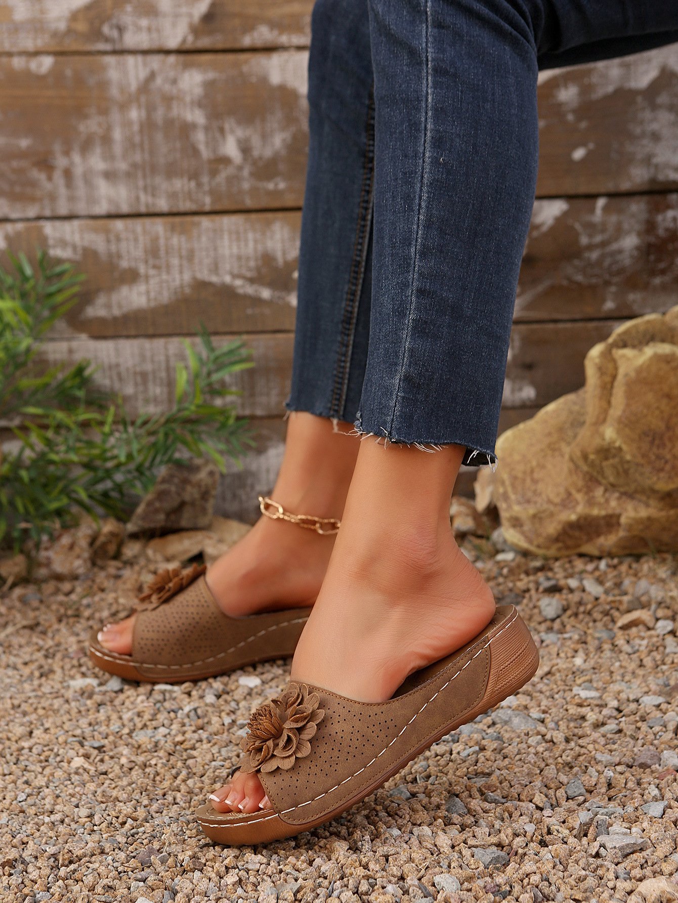 Mocassins Décontracté Plain Toutes Les Saisons Gaufrage Faire la navette Talon de Bloc PU à Enfiler Retour Chaussures vides pour Femmes