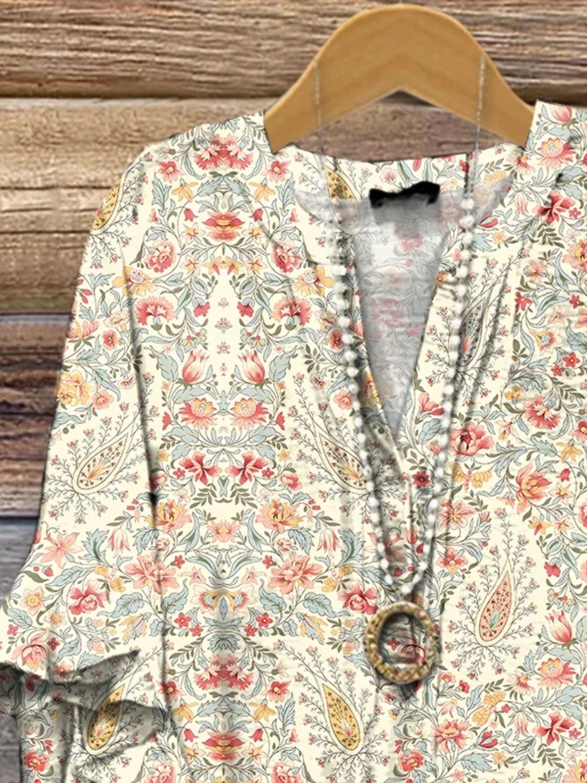 Blouses Boho Motif Cachemire Été Col V Domestique Demi Manche Régulier Trapèze Régulier pour Femmes