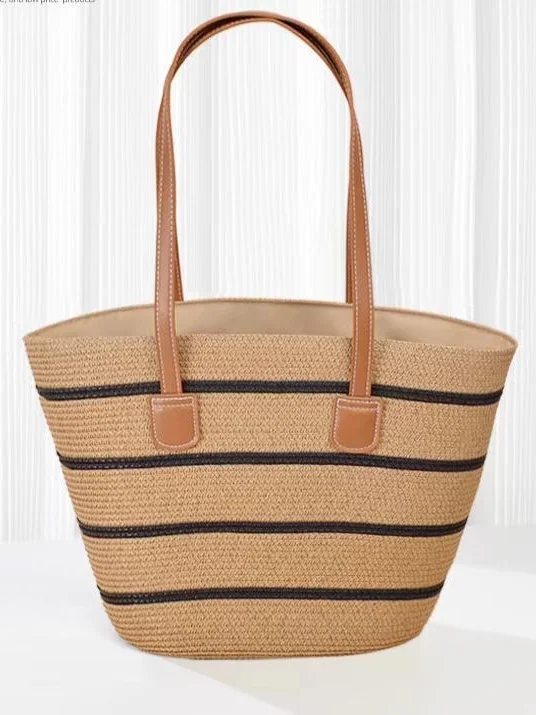 Sacs à Bandoulière Rayé Boho Toutes Les Saisons Zip Quotidien Paille Paille pour Femmes