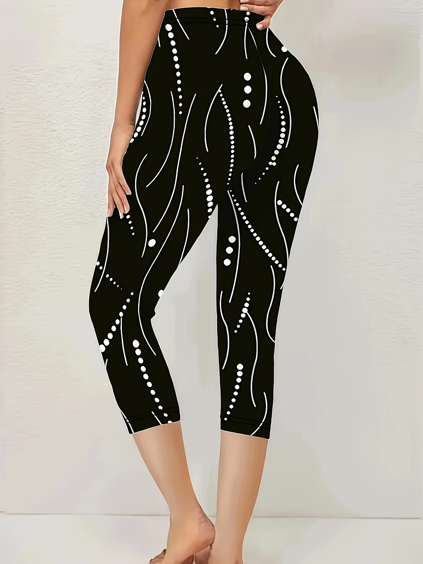 Pantalons Pois Polka Décontracté Été Imprimé Viscose Micro-élasticité Taille Élastique Corsaire Legging pour Femmes