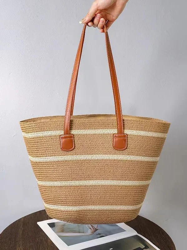 Sacs à Bandoulière Rayé Boho Toutes Les Saisons Zip Quotidien Paille Paille pour Femmes
